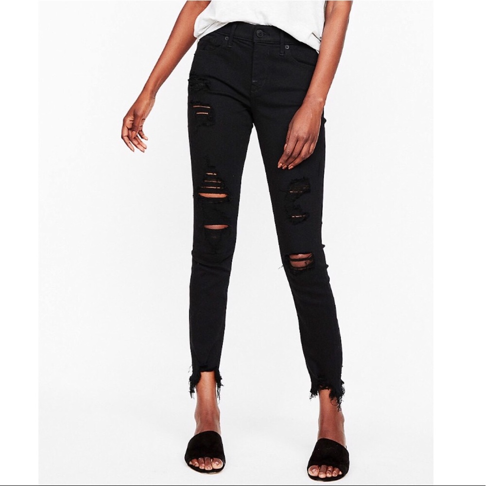 Express Black Ripped Ankle Jeans